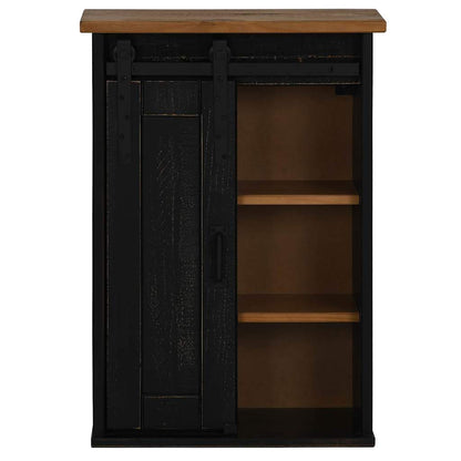 Hanging Cabinet HALDEN with Sliding Door Black 49x22.5x70 cm Pine