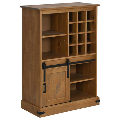 Wine Cabinet HALDEN with Wine Racks and Sliding Door Pine