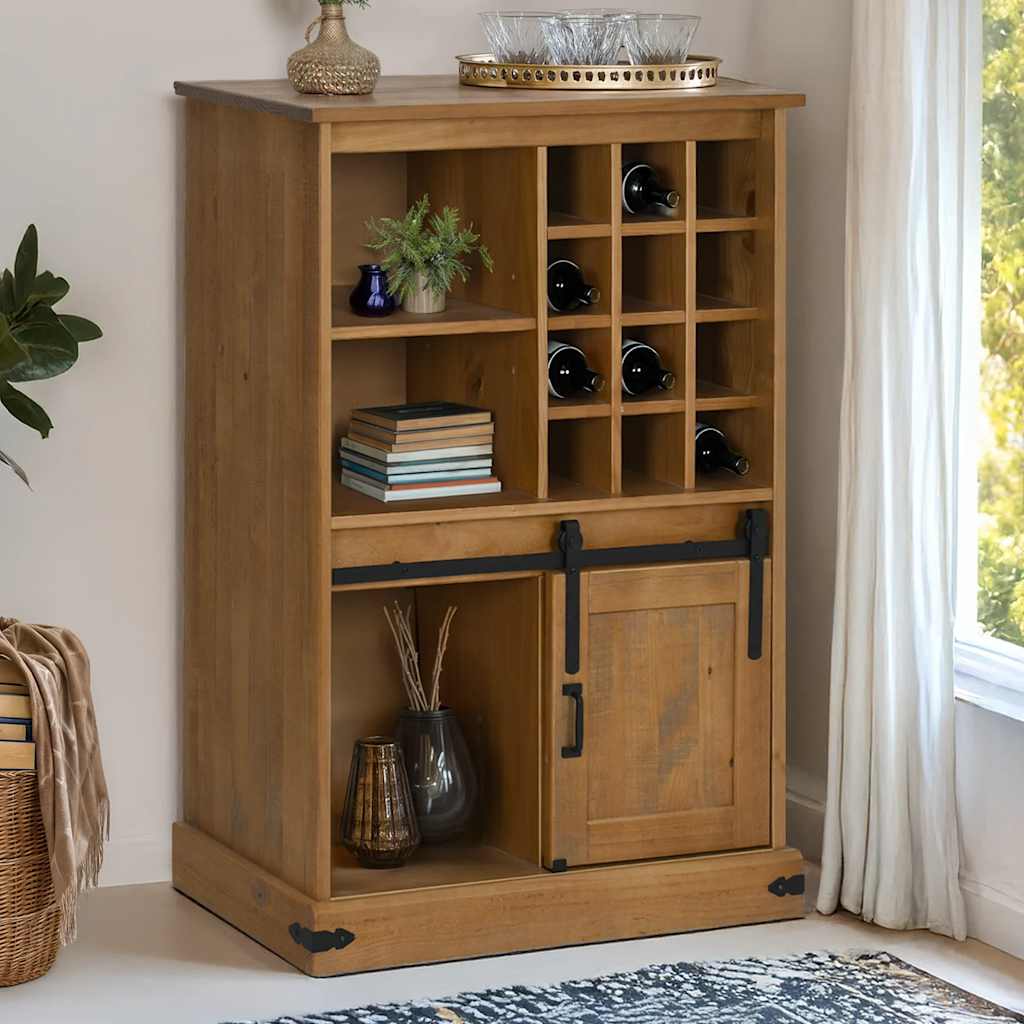 Wine Cabinet HALDEN with Wine Racks and Sliding Door Pine