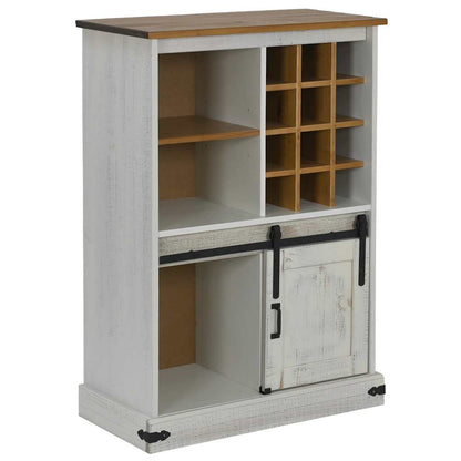 Wine Cabinet HALDEN with Wine Racks and Sliding Door White Pine