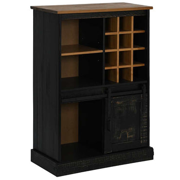 Wine Cabinet HALDEN with Wine Racks and Sliding Door Black Pine