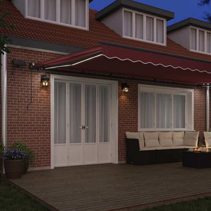 Manual Retractable Awning with LEDs Burgundy 600x300 cm