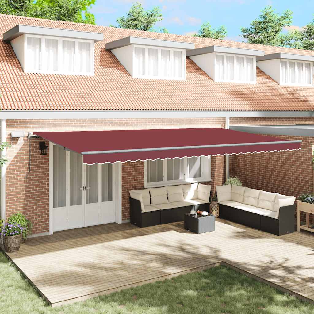 Manual Retractable Awning with LEDs Burgundy 600x300 cm