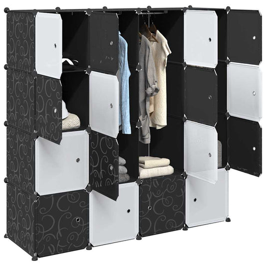 Storage Cube Organiser with 16 Cubes and Hanging Rods PP