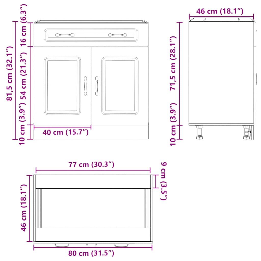 Kitchen Base Cabinet Kalmar High Gloss White Engineered Wood