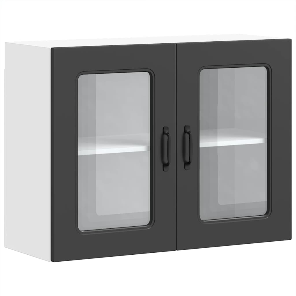 Kitchen Wall Cabinet with Glass Door Kalmar Black Engineered Wood