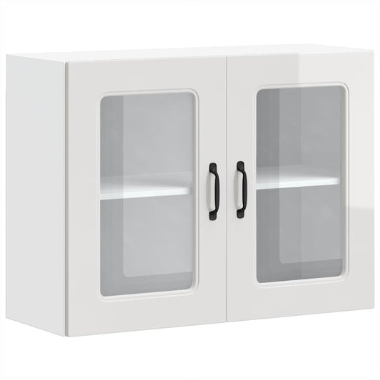 Kitchen Wall Cabinet with Glass Door Kalmar High Gloss White Engineered Wood