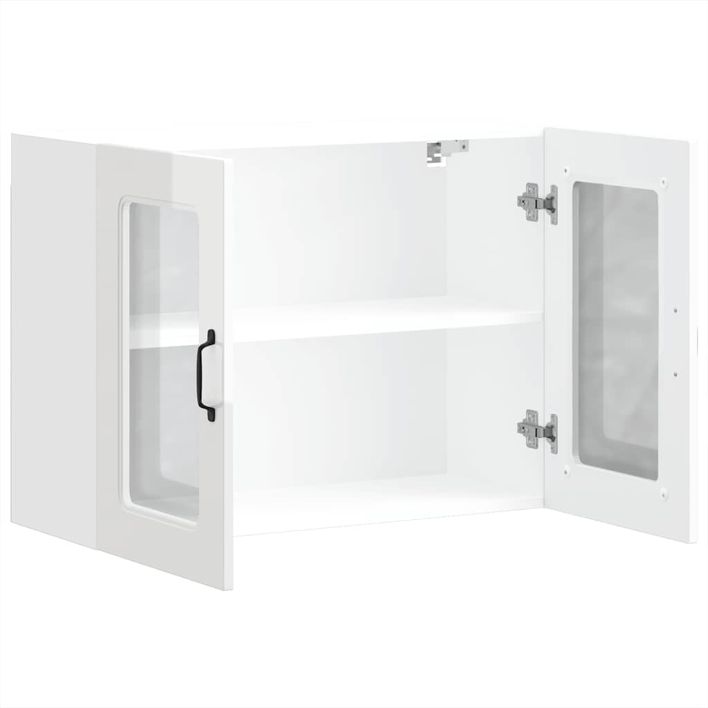 Kitchen Wall Cabinet with Glass Door Kalmar High Gloss White Engineered Wood