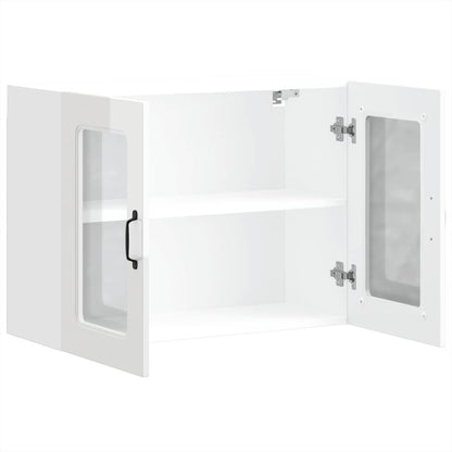Kitchen Wall Cabinet with Glass Door Kalmar High Gloss White Engineered Wood