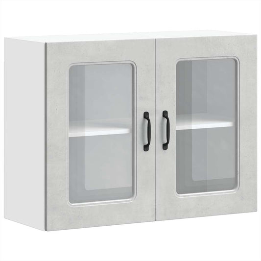 Kitchen Wall Cabinet with Glass Door Kalmar Concrete Grey Engineered Wood