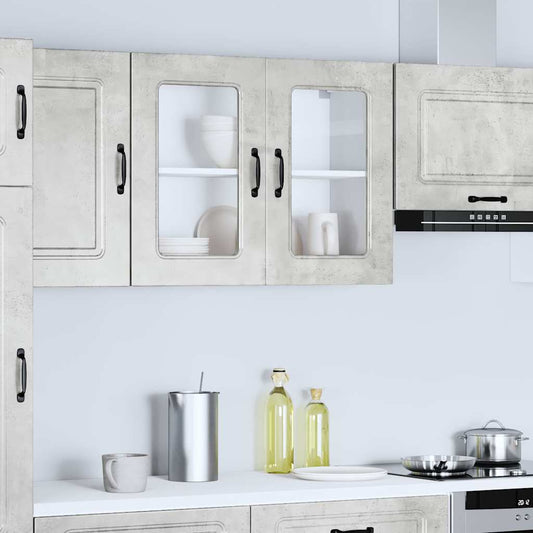 Kitchen Wall Cabinet with Glass Door Kalmar Concrete Grey Engineered Wood