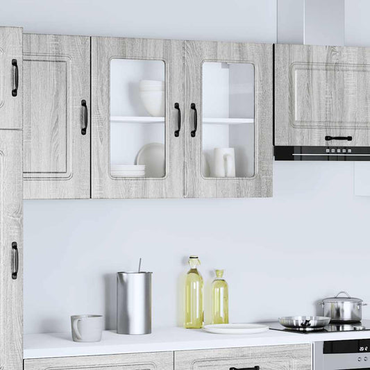 Kitchen Wall Cabinet with Glass Door Kalmar Grey Sonoma Engineered Wood