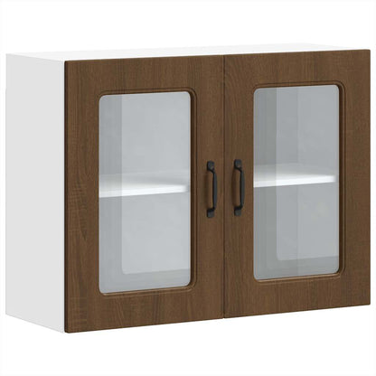 Kitchen Wall Cabinet with Glass Door Kalmar Brown Oak Engineered Wood