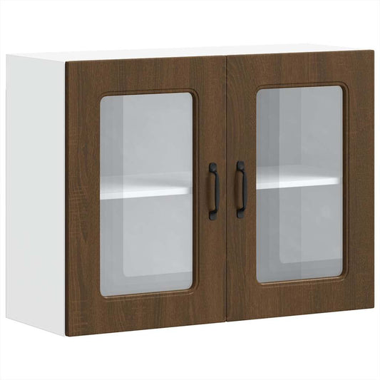 Kitchen Wall Cabinet with Glass Door Kalmar Brown Oak Engineered Wood