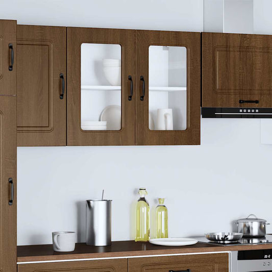 Kitchen Wall Cabinet with Glass Door Kalmar Brown Oak Engineered Wood