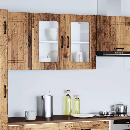 Kitchen Wall Cabinet with Glass Door Kalmar Old Wood Engineered Wood