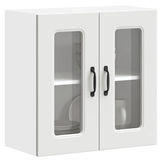 Kitchen Wall Cabinet with Glass Door Kalmar White Engineered Wood