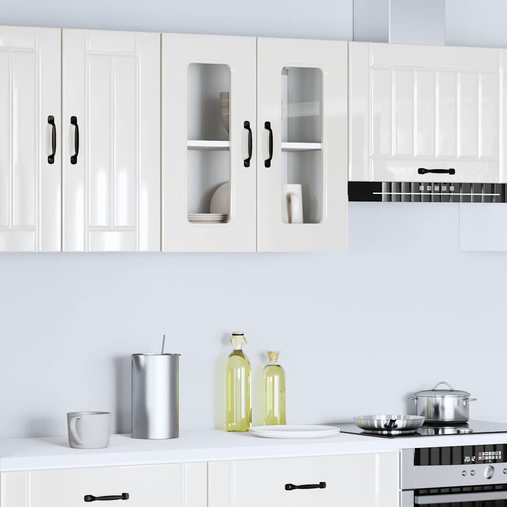 Kitchen Wall Cabinet with Glass Door Kalmar High Gloss White Engineered Wood