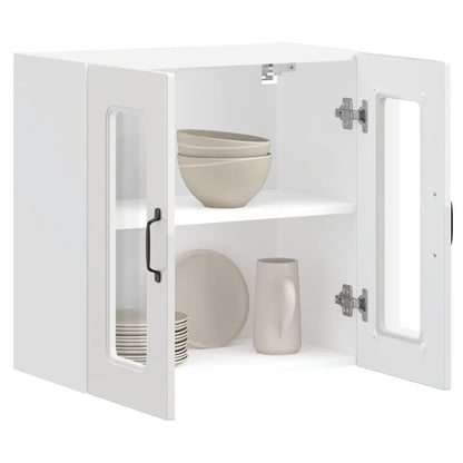 Kitchen Wall Cabinet with Glass Door Kalmar High Gloss White Engineered Wood