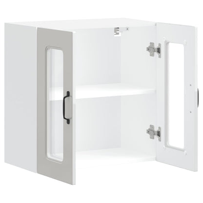 Kitchen Wall Cabinet with Glass Door Kalmar High Gloss White Engineered Wood