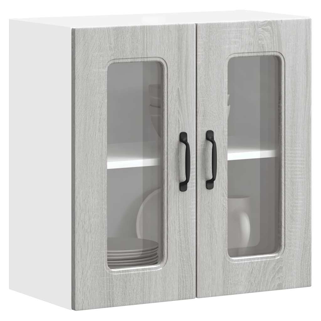 Kitchen Wall Cabinet with Glass Door Kalmar Grey Sonoma Engineered Wood