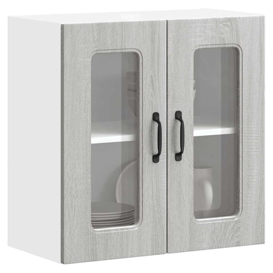 Kitchen Wall Cabinet with Glass Door Kalmar Grey Sonoma Engineered Wood