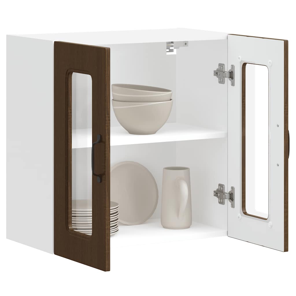 Kitchen Wall Cabinet with Glass Door Kalmar Brown Oak Engineered Wood