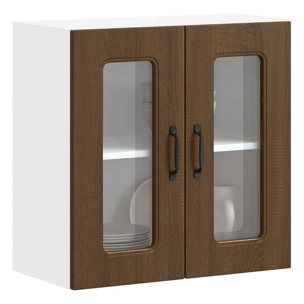 Kitchen Wall Cabinet with Glass Door Kalmar Brown Oak Engineered Wood