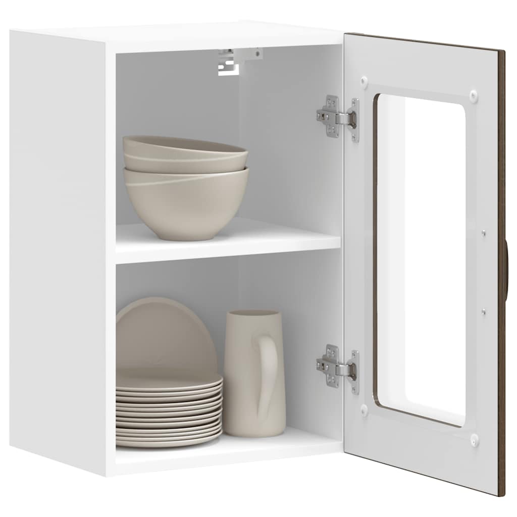 Kitchen Wall Cabinet with Glass Door Lucca Brown Oak