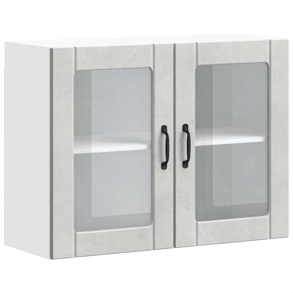 Kitchen Wall Cabinet with Glass Door Lucca Concrete Grey Engineered Wood