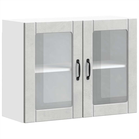 Kitchen Wall Cabinet with Glass Door Lucca Concrete Grey Engineered Wood