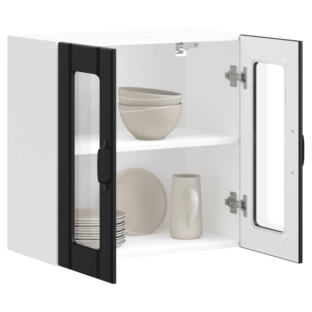 Kitchen Wall Cabinet with Glass Door Lucca Black Engineered Wood