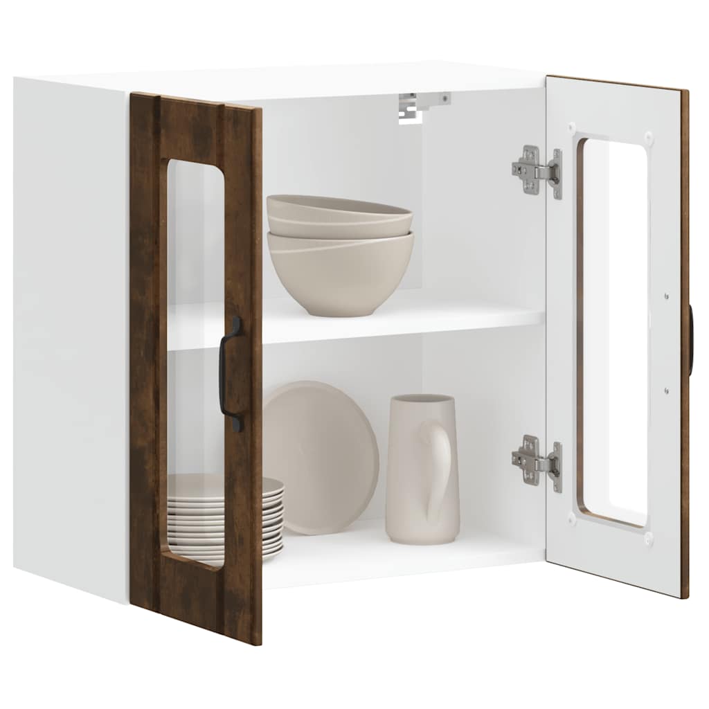 Kitchen Wall Cabinet with Glass Door Lucca Smoked Oak Engineered Wood