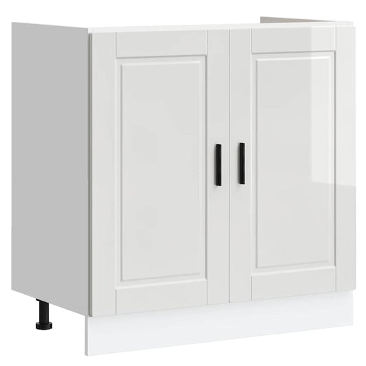 Sink Base Cabinet "Porto" High Gloss White 80x46x81.5 cm Engineered Wood