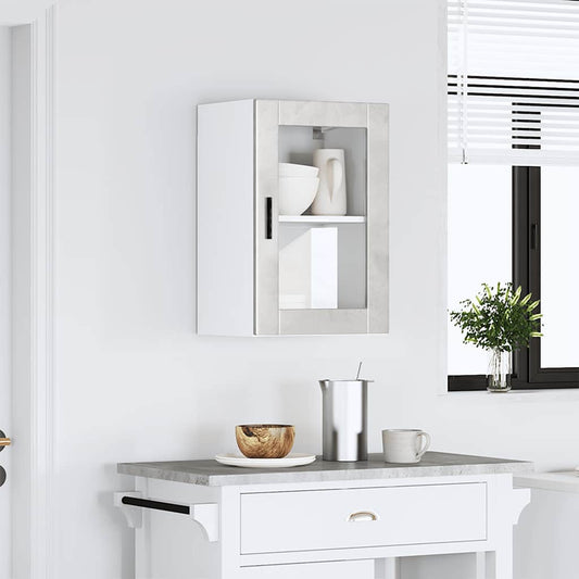 Kitchen Wall Cabinet with Glass Door Porto Concrete Grey
