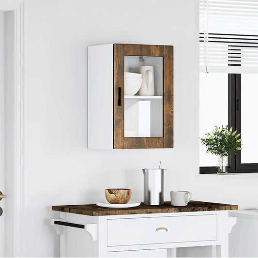 Kitchen Wall Cabinet with Glass Door Porto Smoked Oak