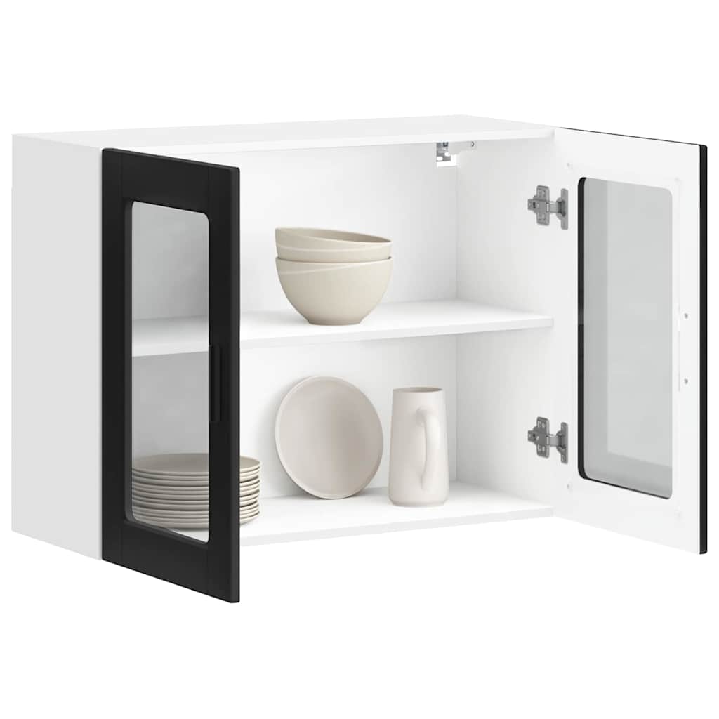 Kitchen Wall Cabinet with Glass Door Porto Black