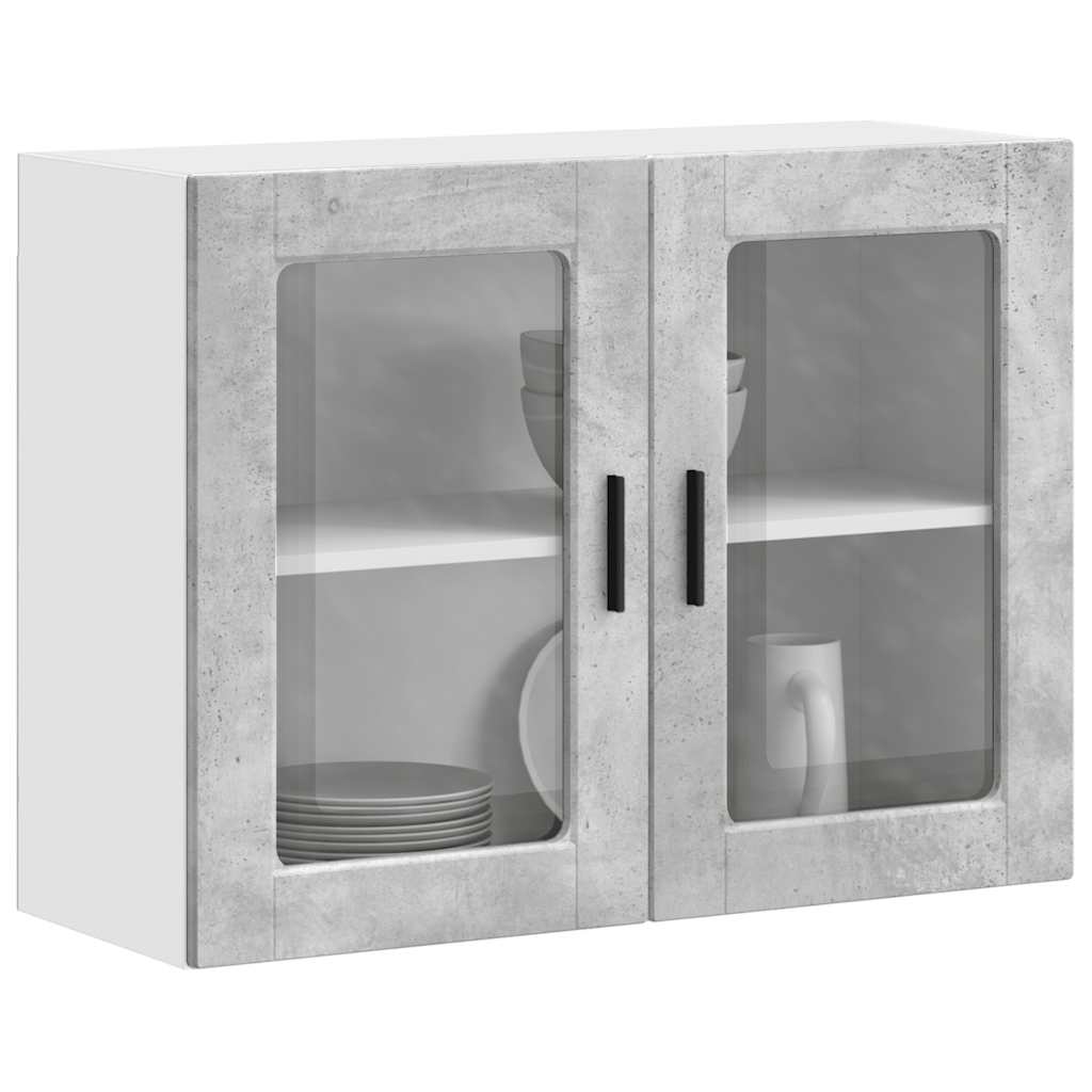 Kitchen Wall Cabinet with Glass Door Porto Concrete Grey
