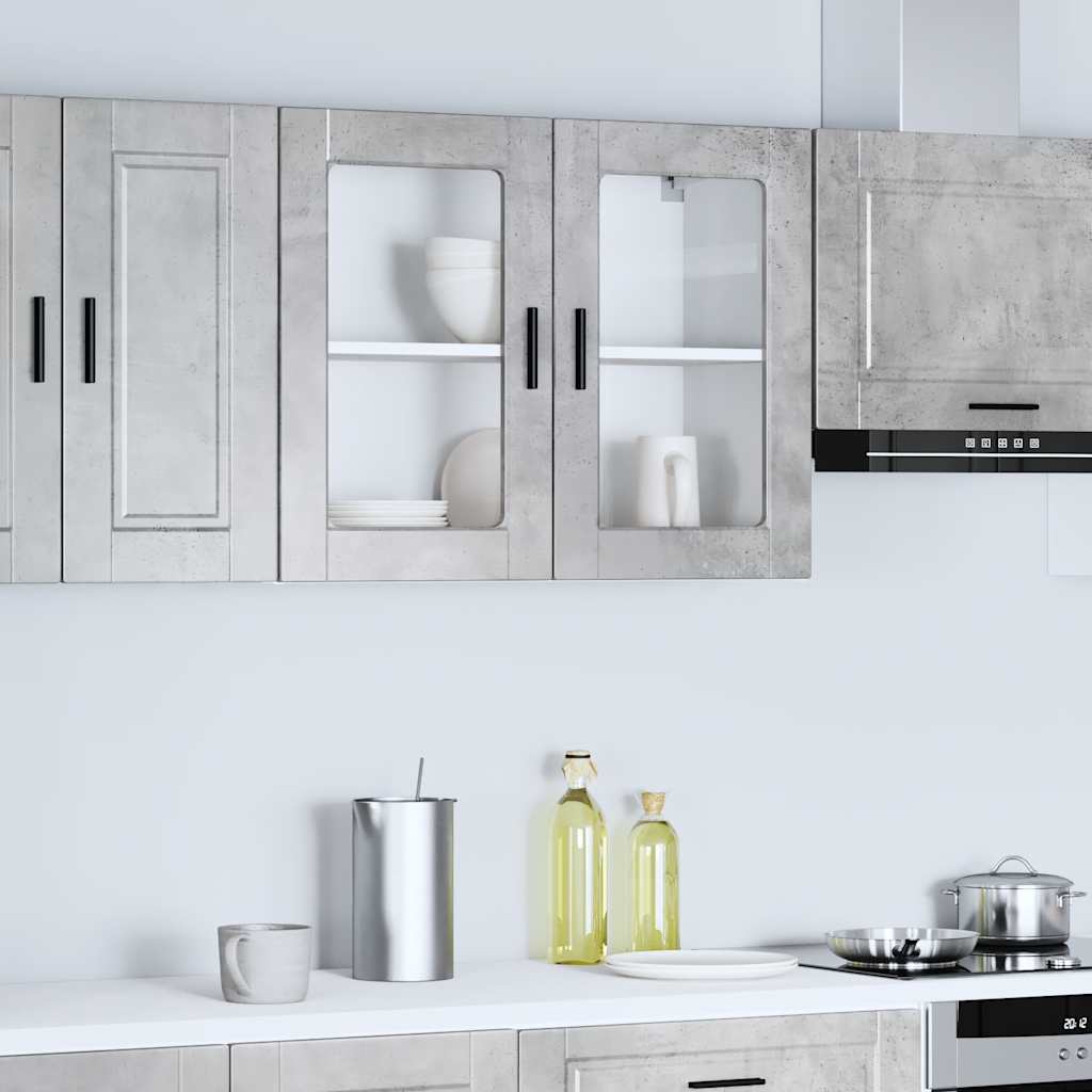 Kitchen Wall Cabinet with Glass Door Porto Concrete Grey
