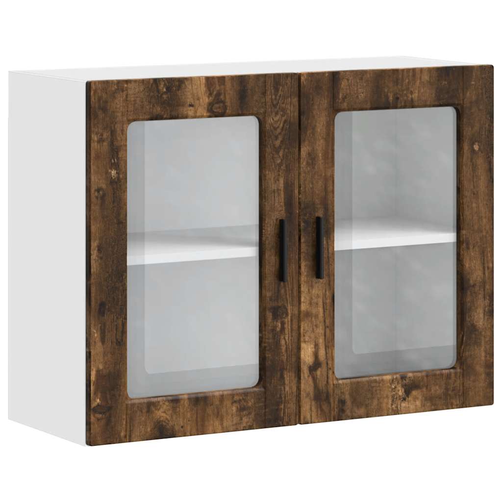 Kitchen Wall Cabinet with Glass Door Porto Smoked Oak