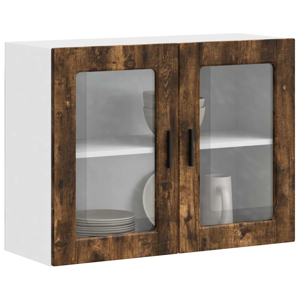 Kitchen Wall Cabinet with Glass Door Porto Smoked Oak
