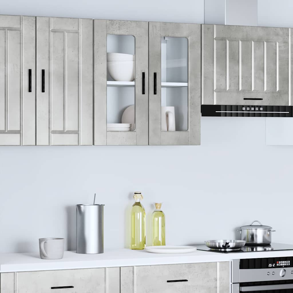 Kitchen Wall Cabinet with Glass Door Porto Concrete Grey