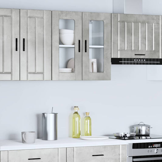 Kitchen Wall Cabinet with Glass Door Porto Concrete Grey