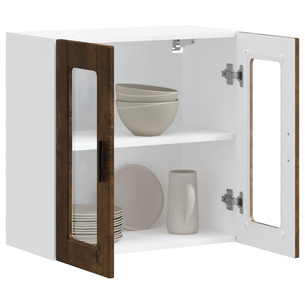 Kitchen Wall Cabinet with Glass Door Porto Smoked Oak