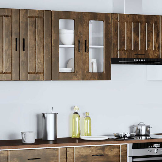 Kitchen Wall Cabinet with Glass Door Porto Smoked Oak
