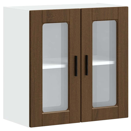 Kitchen Wall Cabinet with Glass Door Porto Brown Oak