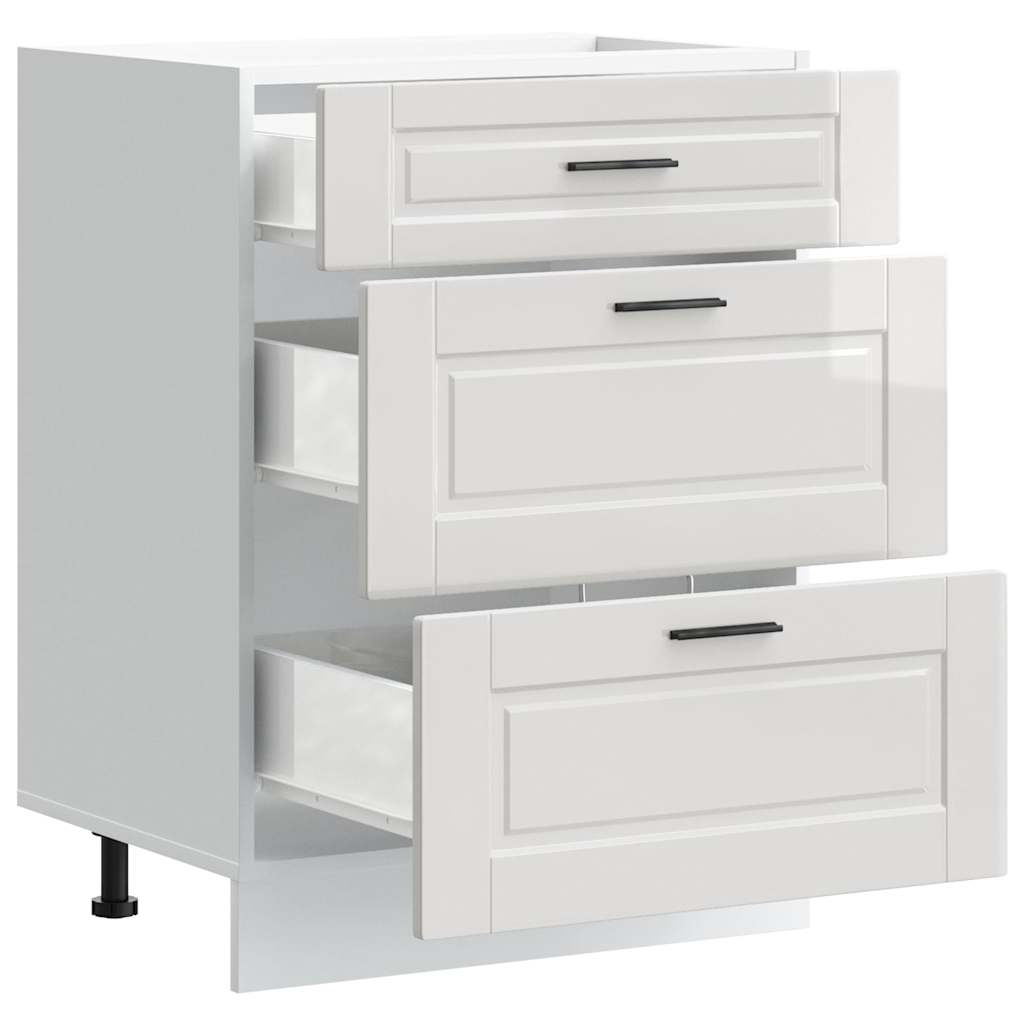 Kitchen Base Cabinet "Porto" High Gloss White Engineered Wood