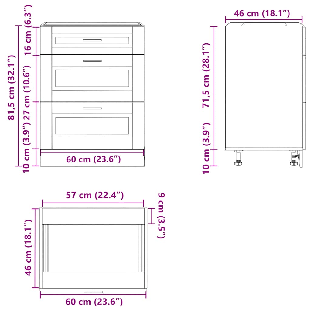 Kitchen Base Cabinet "Porto" High Gloss White Engineered Wood