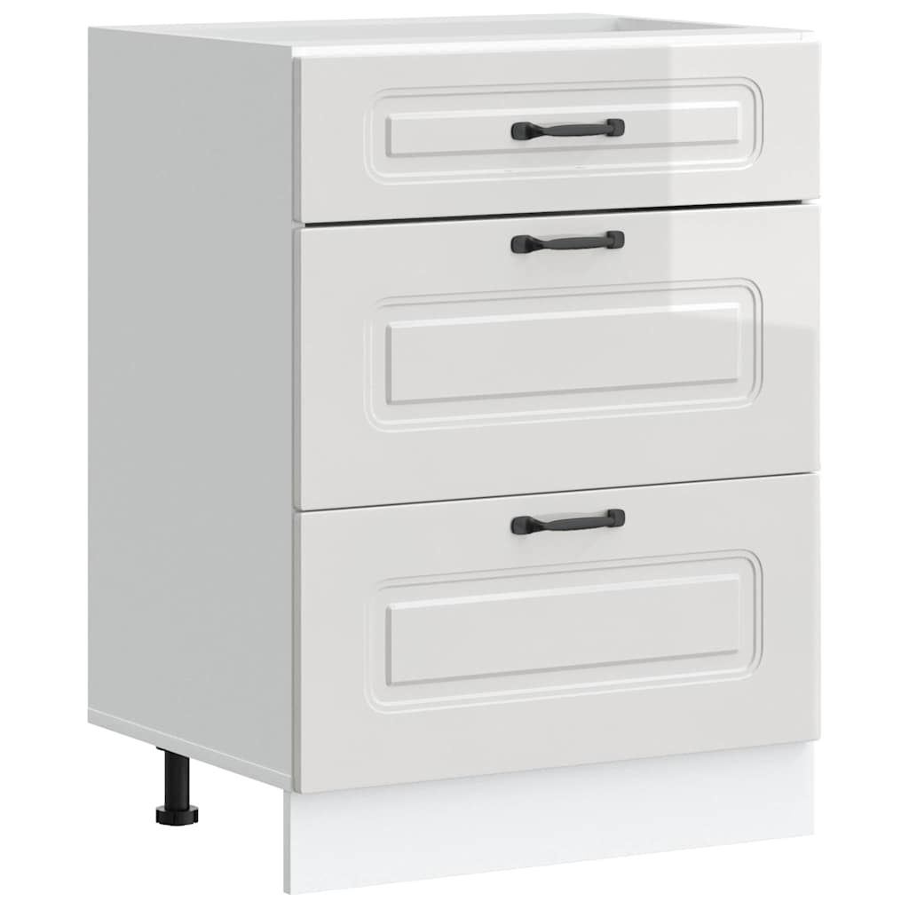 Kitchen Base Cabinet "Kalmar" High Gloss White Engineered Wood