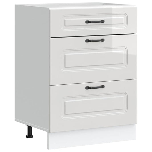 Kitchen Base Cabinet "Kalmar" High Gloss White Engineered Wood